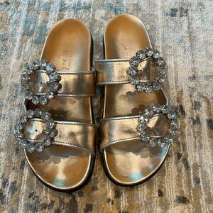 SCHUTZ Gold Crystal Embellished Sandals